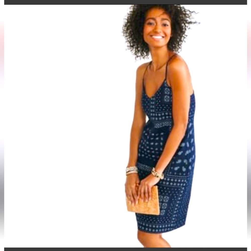 J. CREW | Navy Indigo 100% Linen Bandana Dress | Size 6